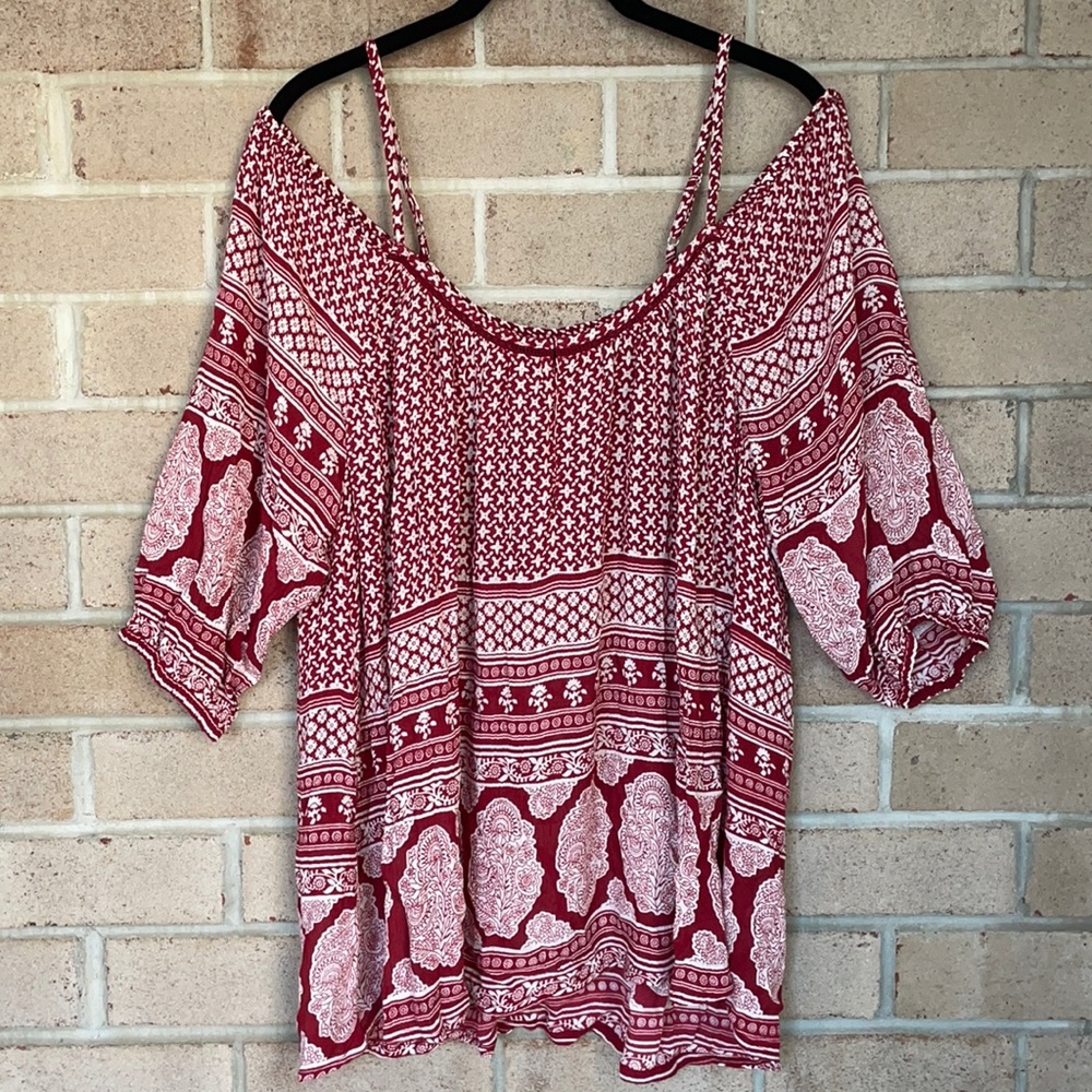 Paisley Print Off the Shoulder Balloon Sleeve Top